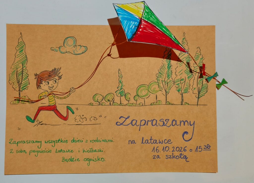 Plakat: Zapraszamy na latawce, 16.10.2026 o 15:30 za szkołą – Macierz Szkolna Łomna Dolna