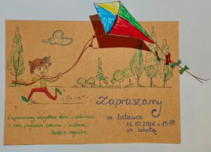 Plakat: Zapraszamy na latawce, 16.10.2026 o 15:30 za szkołą – Macierz Szkolna Łomna Dolna